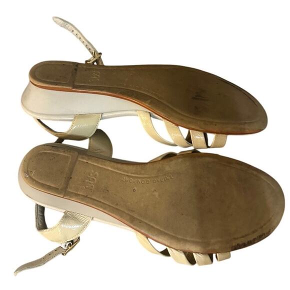 SAS Size 9 Strappy Kitten Wedge Sandal Cream White Patent Leather Vacation Comfy - Picture 6 of 9